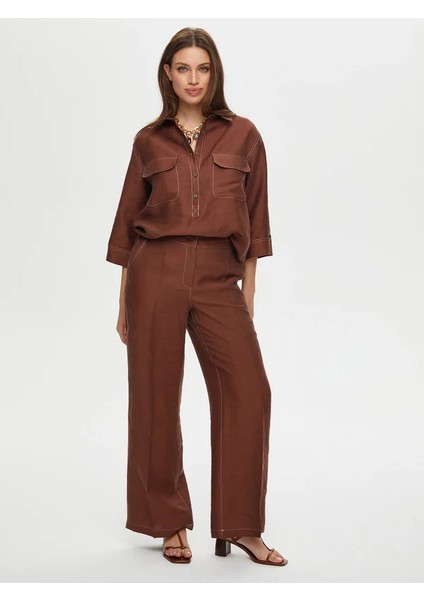 Wide Leg Fit Ütü Izli Tensel Keten Pantolon S25PNT018