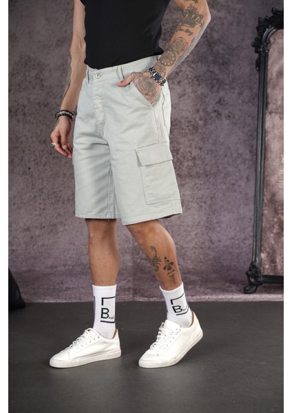 Yüksek Bel Kargo Cepli Erkek Kot Kapri Şort