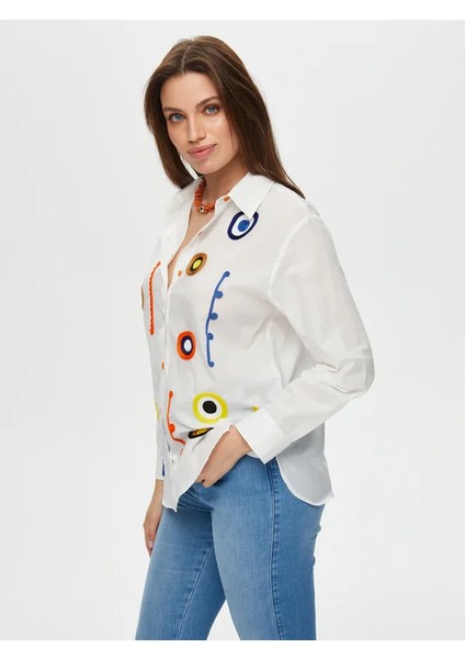 Nazar Boncuk Süzene Nakışlı Pamuk Vual Gömlek S25GML030 fiyatları