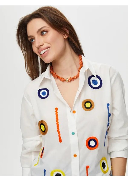 Nazar Boncuk Süzene Nakışlı Pamuk Vual Gömlek S25GML030 indirimleri