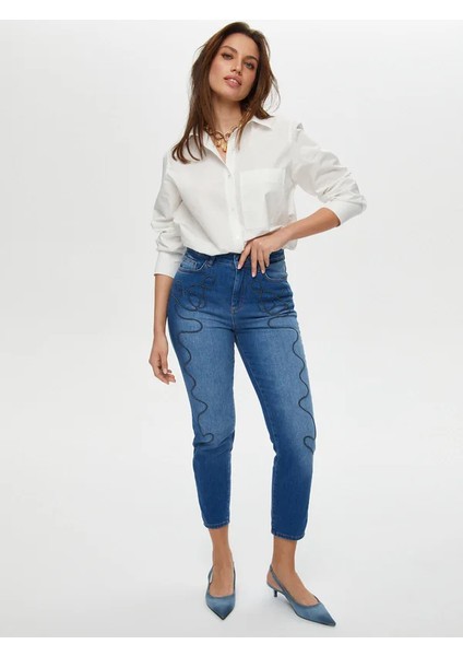 Yanları Ip Nakışlı Slim Fit Jean Pantolon S25JPN003