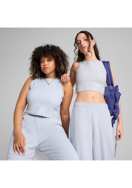 Wardrobe Ess Ribbed Crop Top Kadın Mavi Atlet.47