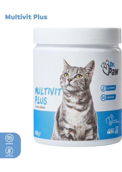 - Multivit Plus: Kediler İçin Glutensiz ve Şekersiz Günlük Vitamin Takviyesi Çiğnenebilir Tablet (90 gr)