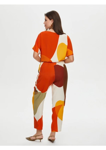 Geometrik Soyut Desen Comfort Fit Viskon Pantolon S25PNT020