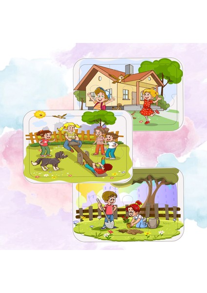 6 Adet 36 Parça Çocuk Eğlence Teması Ahşap Puzzle
