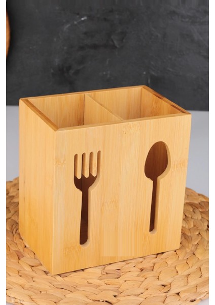 2 Bölmeli Bambu Kaşıklık, Kaşık Çatal Düzenleyici, (16,5X15,5X10,5 Cm) fiyatları
