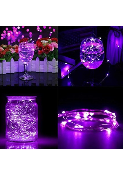 Purple Christmas LED Light 2 Metre Mor Pilli LED Işık Noel Işığı Parlak Peri LED Işık fırsatları