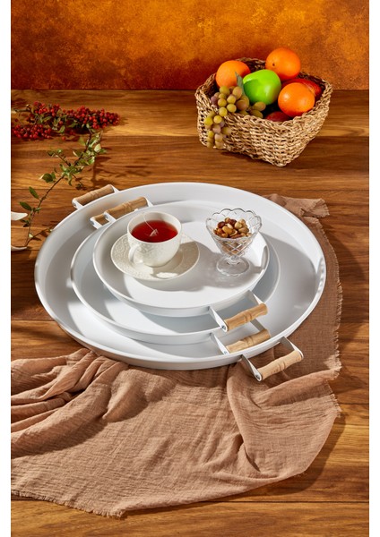 3 Lü Metal Beyaz Tepsi (51-37-30) cm fiyatları