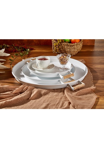 3 Lü Metal Beyaz Tepsi 45-37-30) cm Set