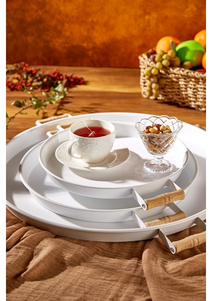 3 Lü Metal Beyaz Tepsi 45-37-30) cm Set modelleri