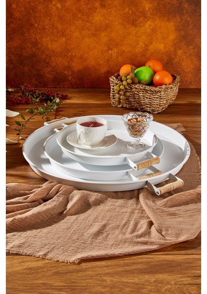 3 Lü Metal Beyaz Tepsi 45-37-30) cm Set fırsatları