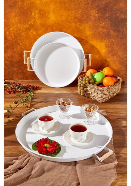 3 Lü Metal Beyaz Tepsi 45-37-30) cm Set indirimleri