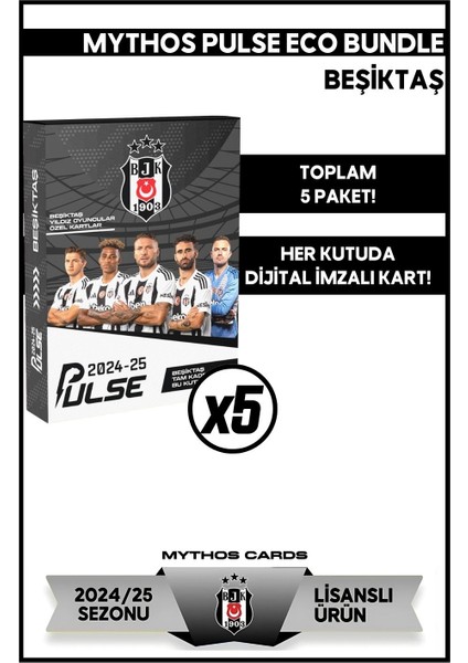 Eco Bundle - Beşiktaş - Pulse Futbolcu Kartları 2024/25 - 5 Paket