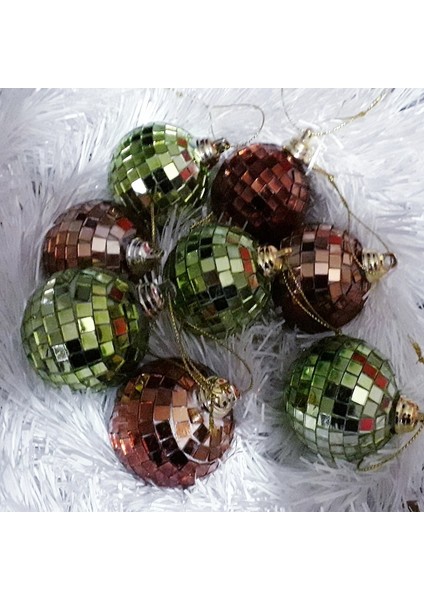Vıp Kalite 5 cm 8 Adet Aynalı Disko Topu Yeşil Disko Topu Bakır Disko Topu Yılbaşı Ağacı Süsleri Disco Ball