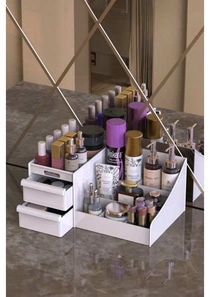 Çok Amaçlı Plastik Düzenleyici, Beyaz, 3 Parça, Banyo ve Takı Organize Edici