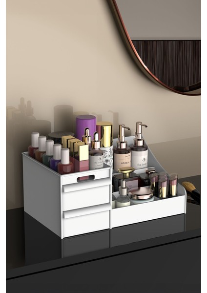 Çok Amaçlı Plastik Düzenleyici, Beyaz, 3 Parça, Banyo ve Takı Organize Edici fiyatları