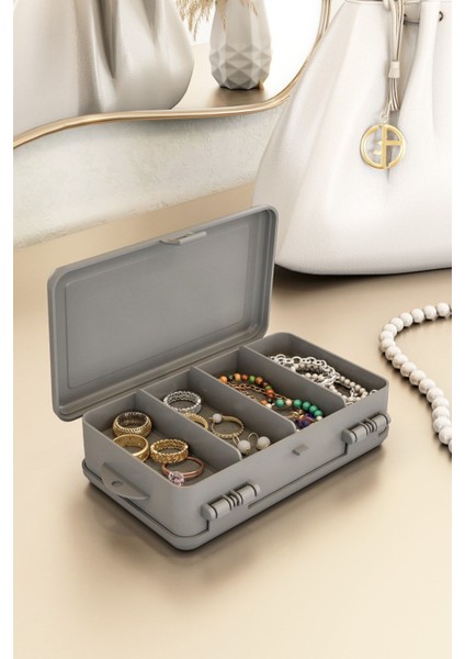 3'lü Çok Amaçlı Çift Bölmeli Bej Takı ve Aksesuar Organizer Kutusu
