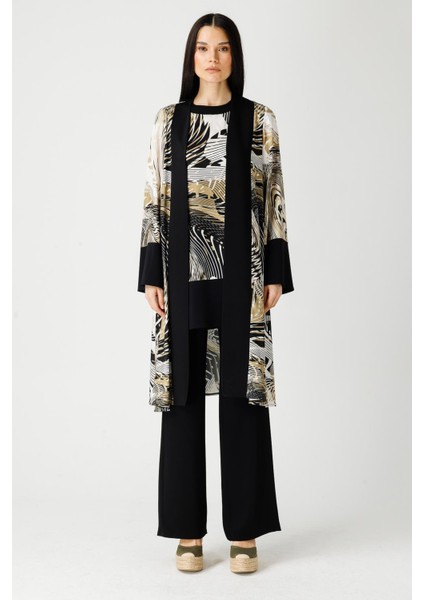 Özel Desenli Kimono Tunik Pantolon Takım Haki