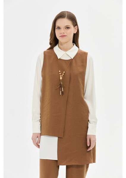 Tencel Kumaş Üçlü Takım Kolyeli Kahve