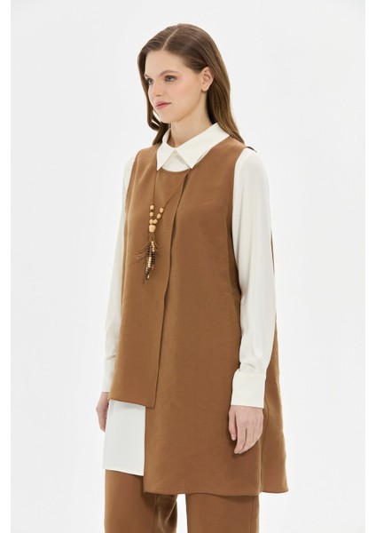 Tencel Kumaş Üçlü Takım Kolyeli Kahve