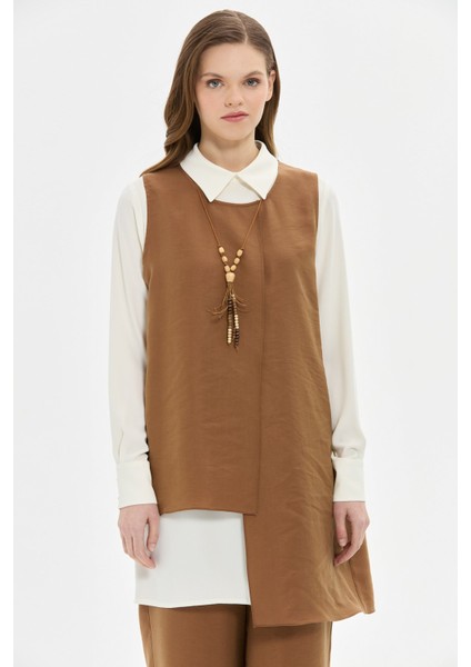 Tencel Kumaş Üçlü Takım Kolyeli Kahve