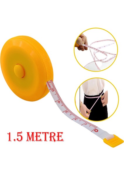 Basmalı Otomatik Metre 150 cm Mezura Makaralı Ölçüm Terzi Mezurası 1,5 Metre Diyetisyen Bel Bandı