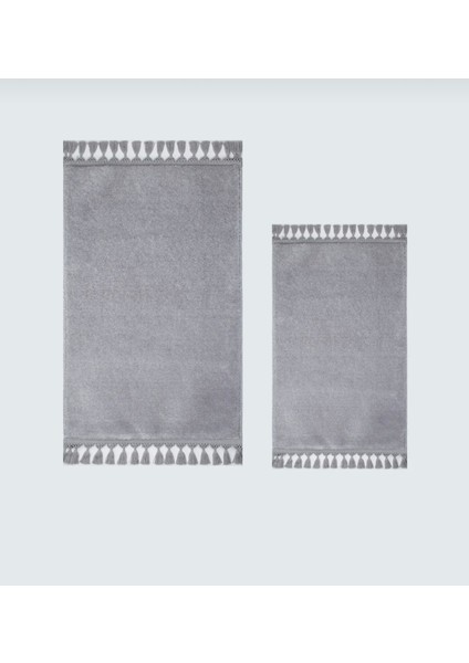 Simirna Ponpon Saçaklı Peluş Yıkanabilir Kaymaz Banyo Paspası 2'li Klozet Takımı Gri indirimleri