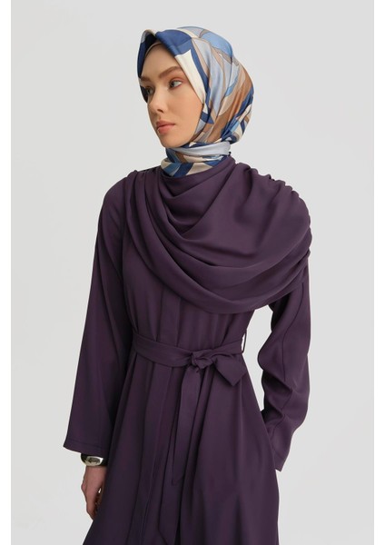 Şal Detaylı Ferace 25Y8304 Puslu Mor