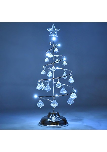Vıp Kalite 20 cm Metal Kristal Sarkıtlı Yılbaşı Ağacı Beyaz LED Işıklı Noel Ağacı Gümüş Çam Ağacı fiyatları