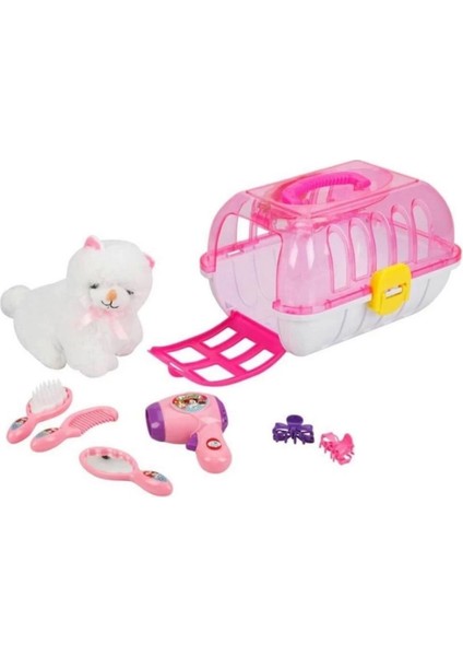 Çocuk Oyuncak Çantalı Peluş Kedi Kuaför Seti