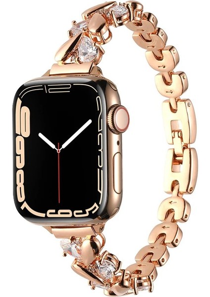 Madam Serisi 42 mm Rose Taşlı Kalp Figürlü Metal Apple Watch Kordon