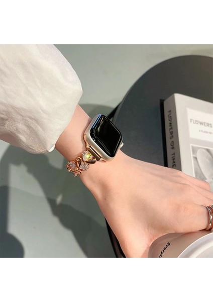 Madam Serisi 42 mm Gold Taşlı Kalp Figürlü Metal Apple Watch Kordon fiyatları