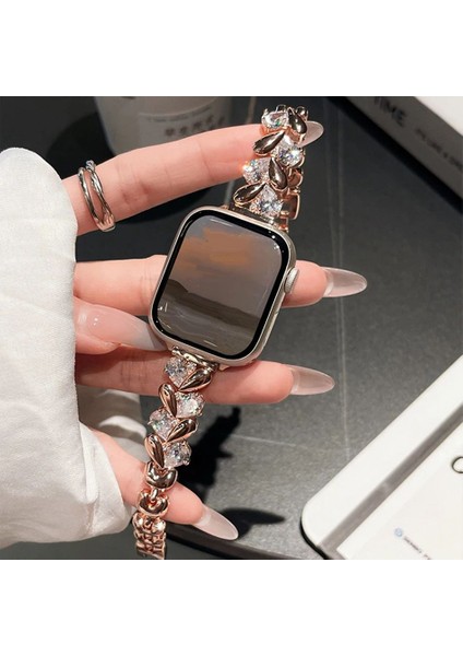 Madam Serisi 42 mm Gold Taşlı Kalp Figürlü Metal Apple Watch Kordon fırsatları