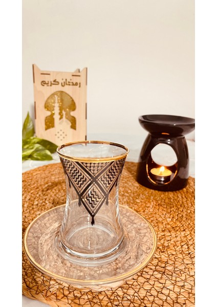 6\'lı Çay Bardak Seti Filistin Kefiyesi Nakışlı 12 Parça T00001