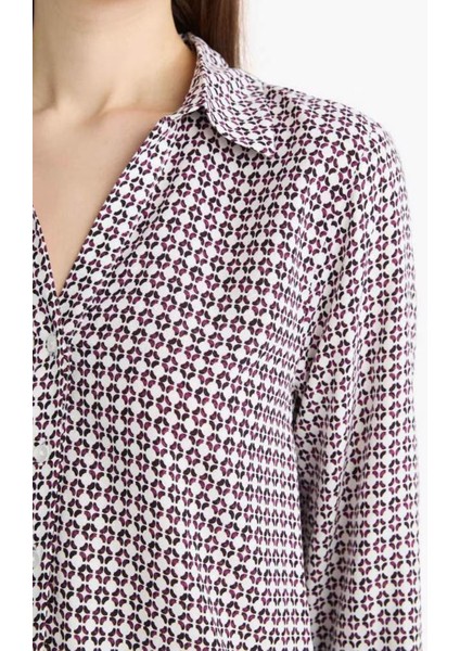 Kadın Bordo Desenli Uzun Kollu Regular Fit Uzun Kollu Gömlek, Kadın Gömlek modelleri