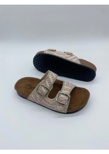 20054 Boncuklu Çift Tokalı Ortopedik Terlik modelleri