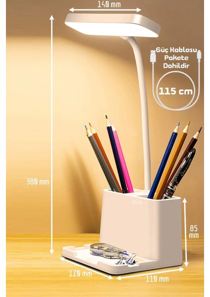 Şarjlı Masa Lambası - 3 Renk Dokunmatik, Telefon Stantlı, 460 Lümen, USB Şarjlı, Göz Yormayan Işık fırsatları