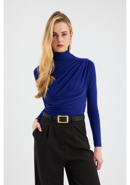 20059 Büzgü Detay Sandy Bluz Saks