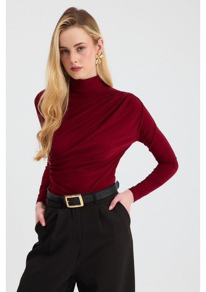 20059 Büzgü Detay Sandy Bluz Bordo