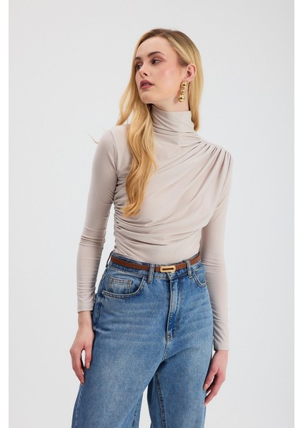 20059 Büzgü Detay Sandy Bluz Bej