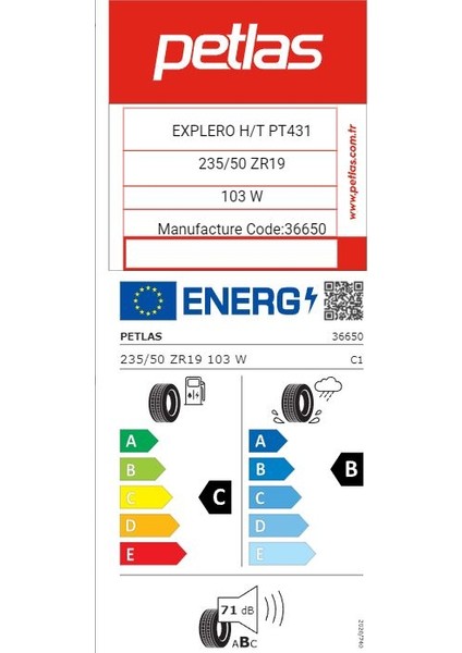 235/50 R19 Tl 103W Reınf. Explero H/t PT431 SuvOto Yaz Lastiği(Üretim Yılı: 2025)