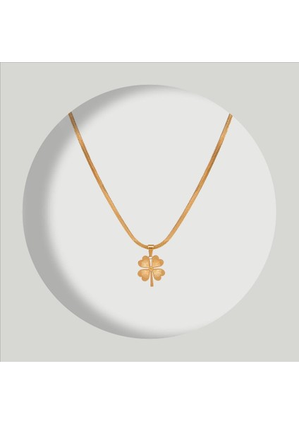 Çelik Kadın Kolye, Yonca Detaylı Zincir Model, Gold Renk, NO:175