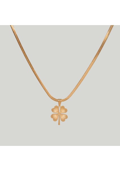 Çelik Kadın Kolye, Yonca Detaylı Zincir Model, Gold Renk, NO:175