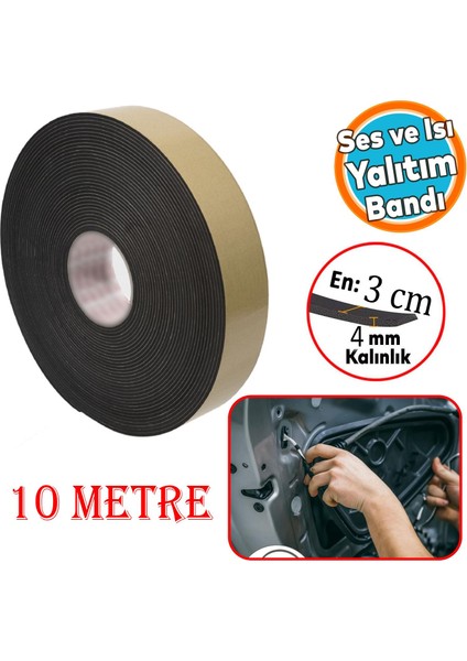 Araç Oto Ses Isı Yalıtım Izolasyon Bandı Yapışkanlı Bant Epidyen Sünger En 30 mm Kalın 4 mm 10 Metre