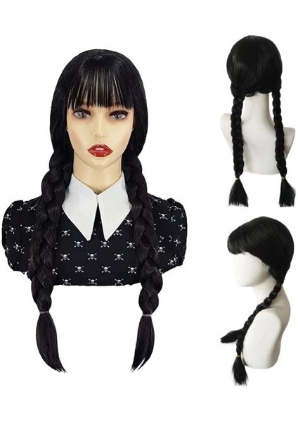 Wednesday Siyah Örgülü Peruk modelleri