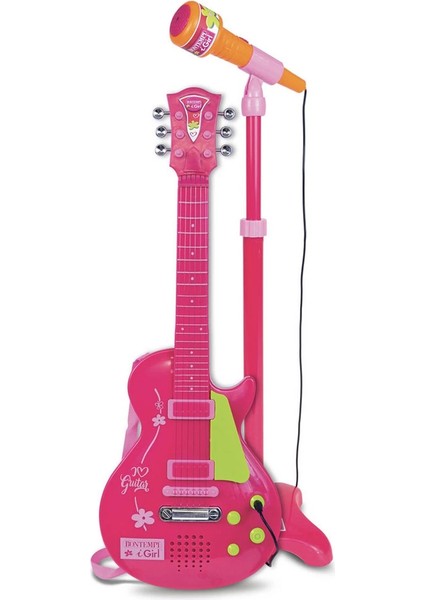 Elektronik Ayaklı Mikrofonlu Pembe Gitar