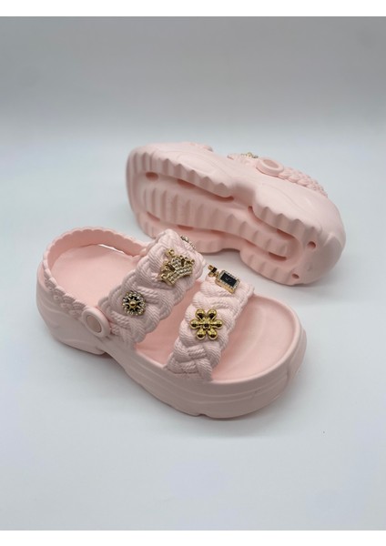 169.01 Örgülü Crocks Taşlı Ortopedik Terlik modelleri