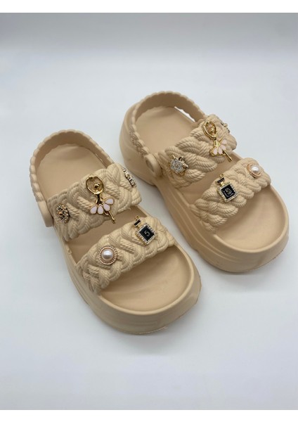 169.01 Örgülü Crocks Taşlı Ortopedik Terlik