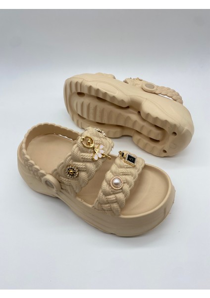 169.01 Örgülü Crocks Taşlı Ortopedik Terlik modelleri