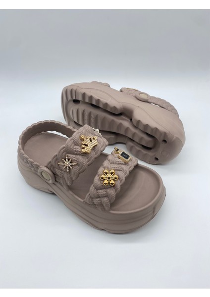 169.01 Örgülü Crocks Taşlı Ortopedik Terlik modelleri